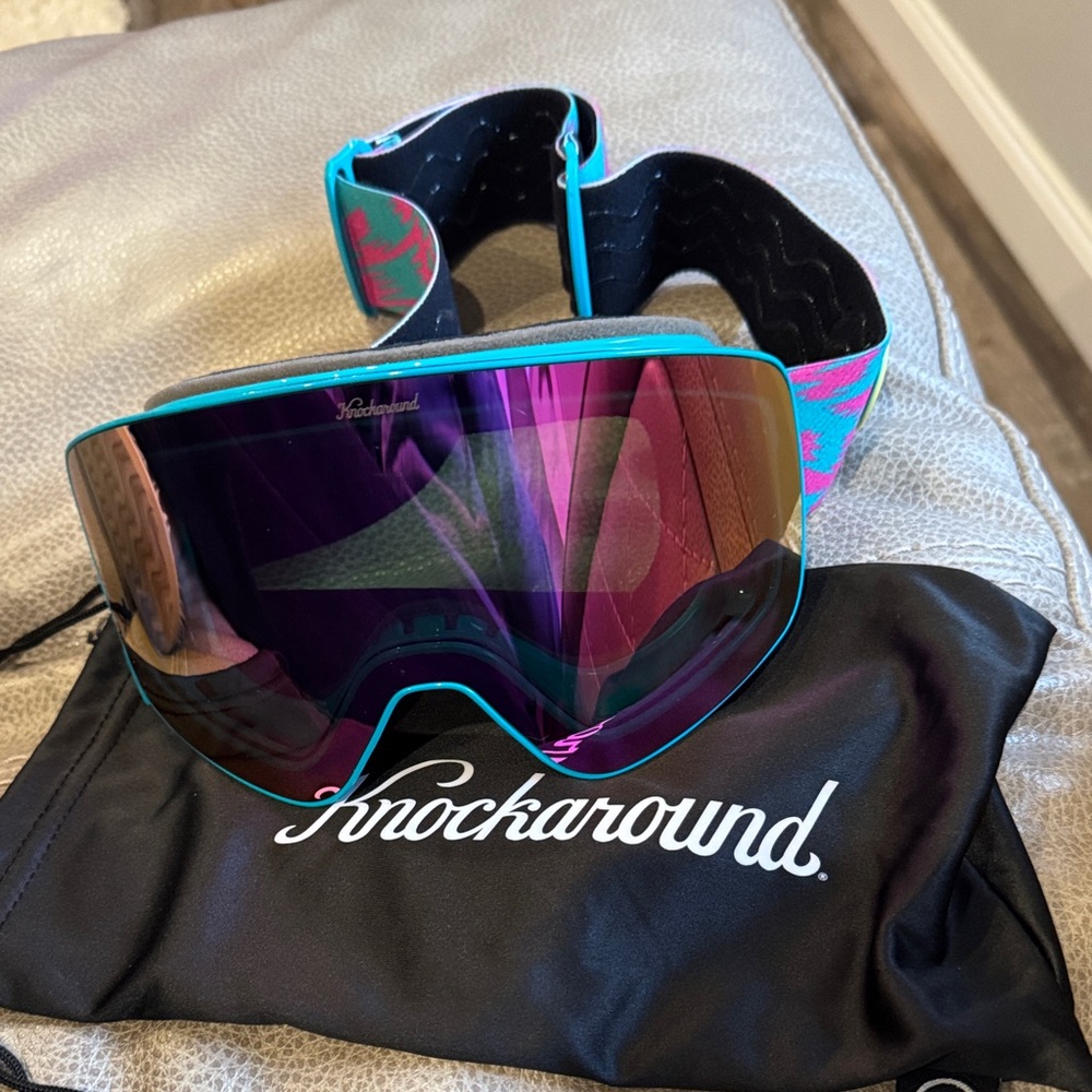 Knockaround Teal Frame Goggles with Pink Purple Mirror Lens, 2 lens see pic